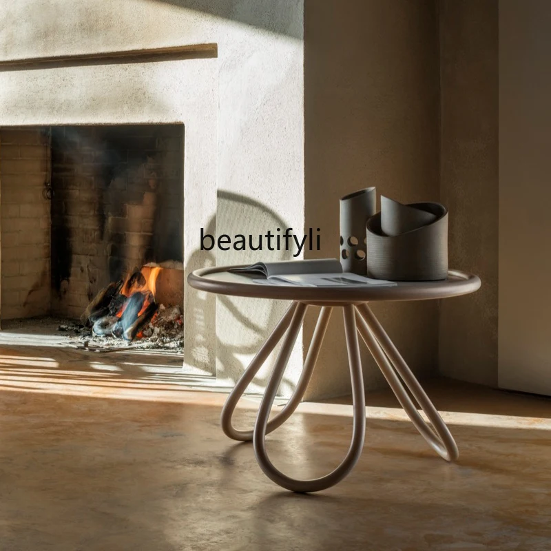 

zqIron Simple Modern Small Coffee Table Small Apartment Living Room Balcony Small round Table