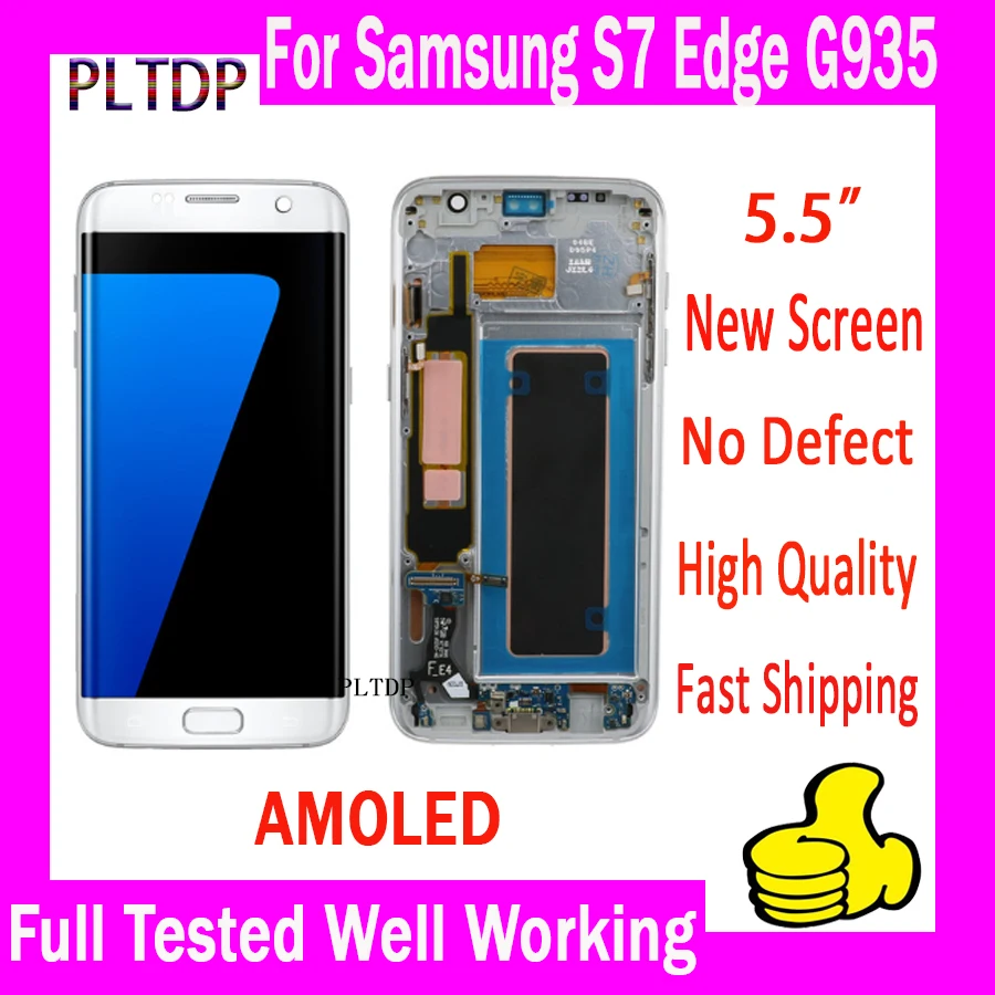 

SUPER AMOLED 5.5" NO Burn Shadow LCD For SAMSUNG Galaxy S7 Edge G935F Display Touch Screen Digitizer Assembly With Frame