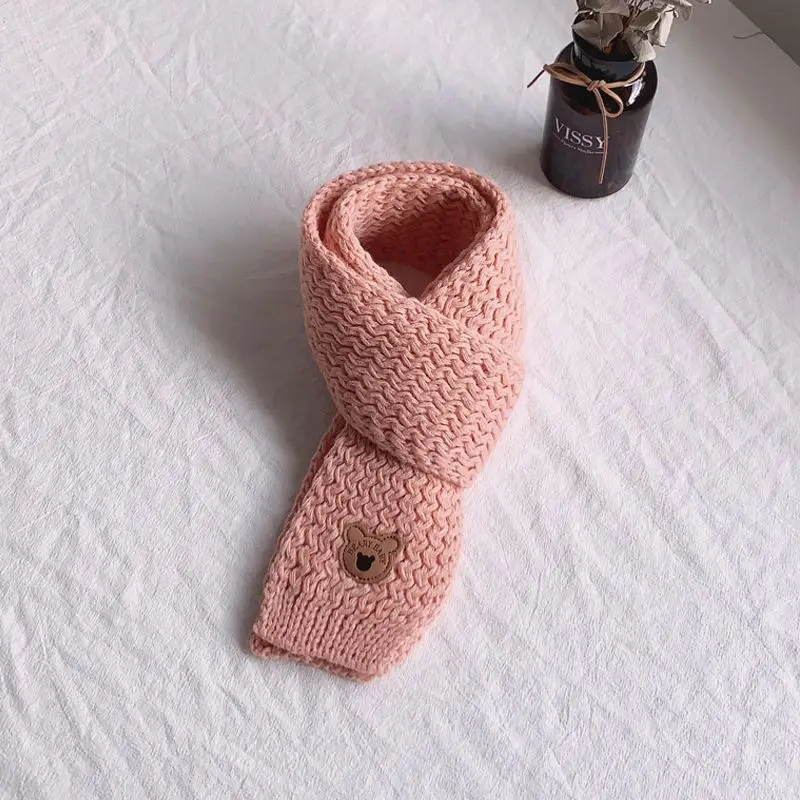 Winter Children Colors Soft Knitting Wool Thermal Scarf Boys Girls Lovely Outdoor Warmer Scarf Kids Solid Labelled
