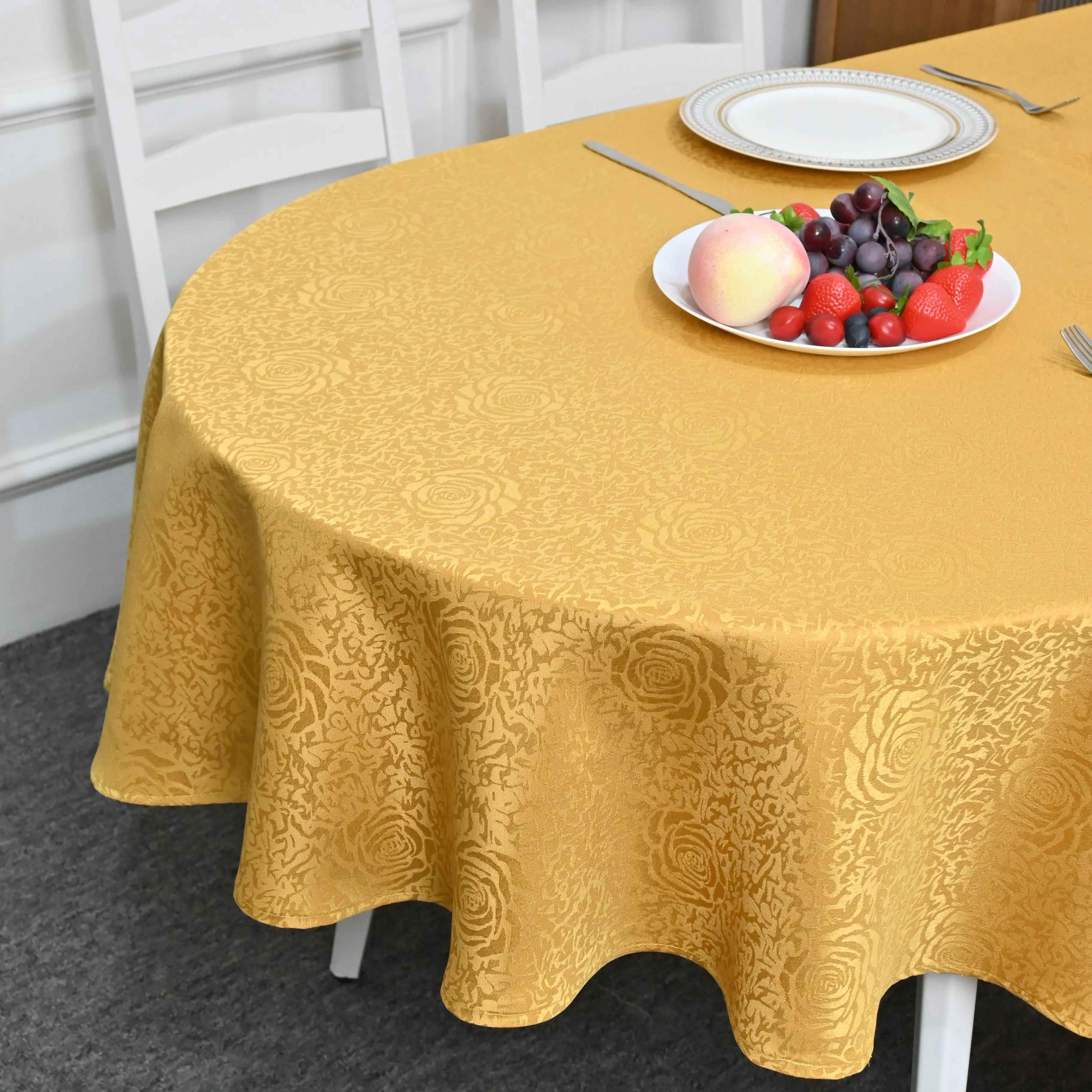 HAORUI 1pc Jacquard Tablecloth, Classic Peony Pattern Table Cover