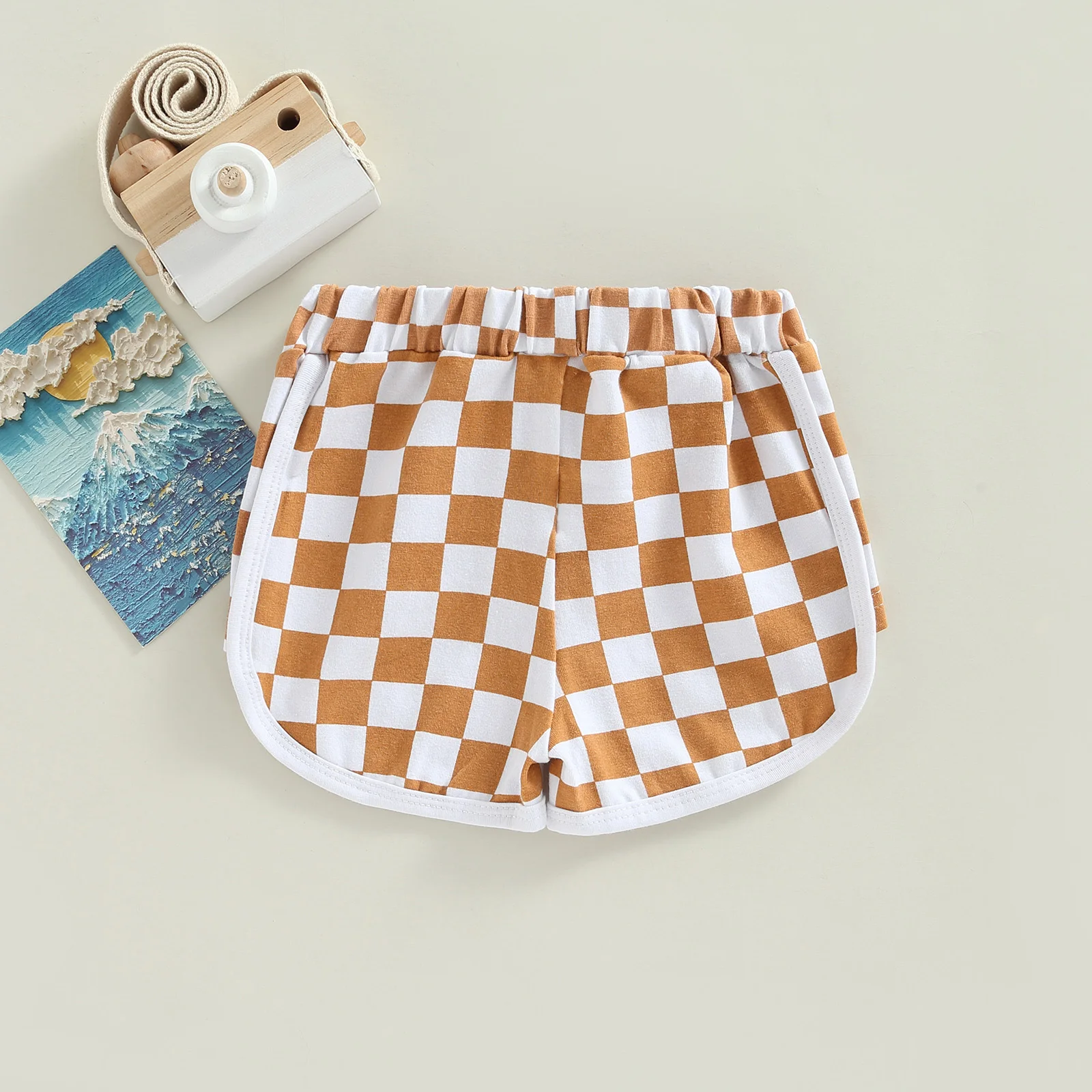 Summer Kid Baby Girls Boys Shorts Checkerboard Print Elastic Waist Drawstring Short Pants Casual Clothing 0-3T