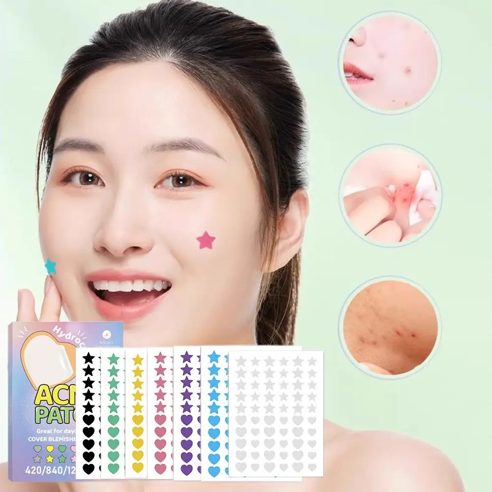 420/840/1260pcs Hydrocolloid Acne Patch Colorful Star heart-shape Acne Removal Sticker Invisible Pimple Cover Pimple Patch