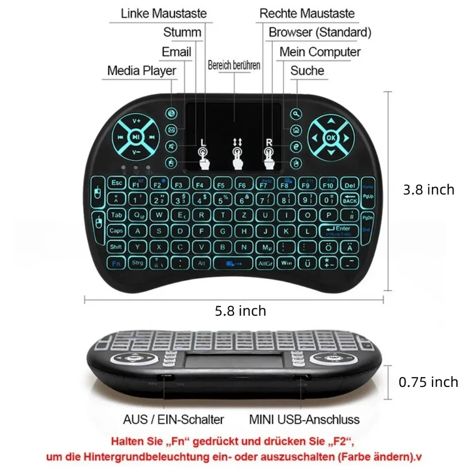Backlit Mini Wireless For Laptop PC Touchpad Colorful Remote Control Mouse Keyboard Dry Battery/lithium Battery_voghion.com