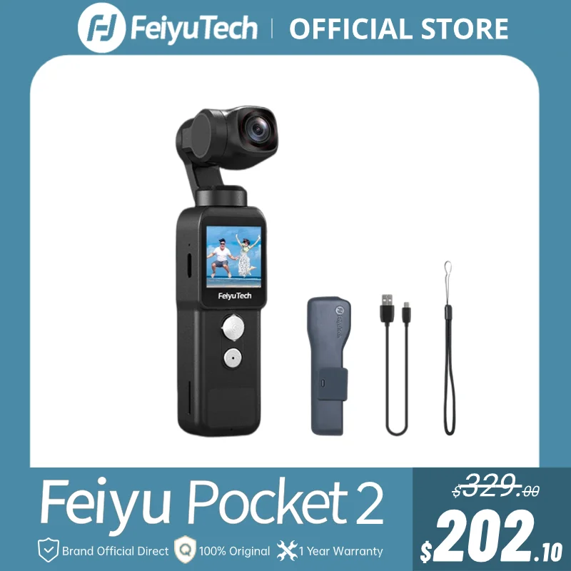 

FeiyuTech Feiyu Pocket 2 Handheld 3-Axis Gimbal Stabilized 4K Video Action Camera with Mic 130° View 12MP Photo 4X Zoom