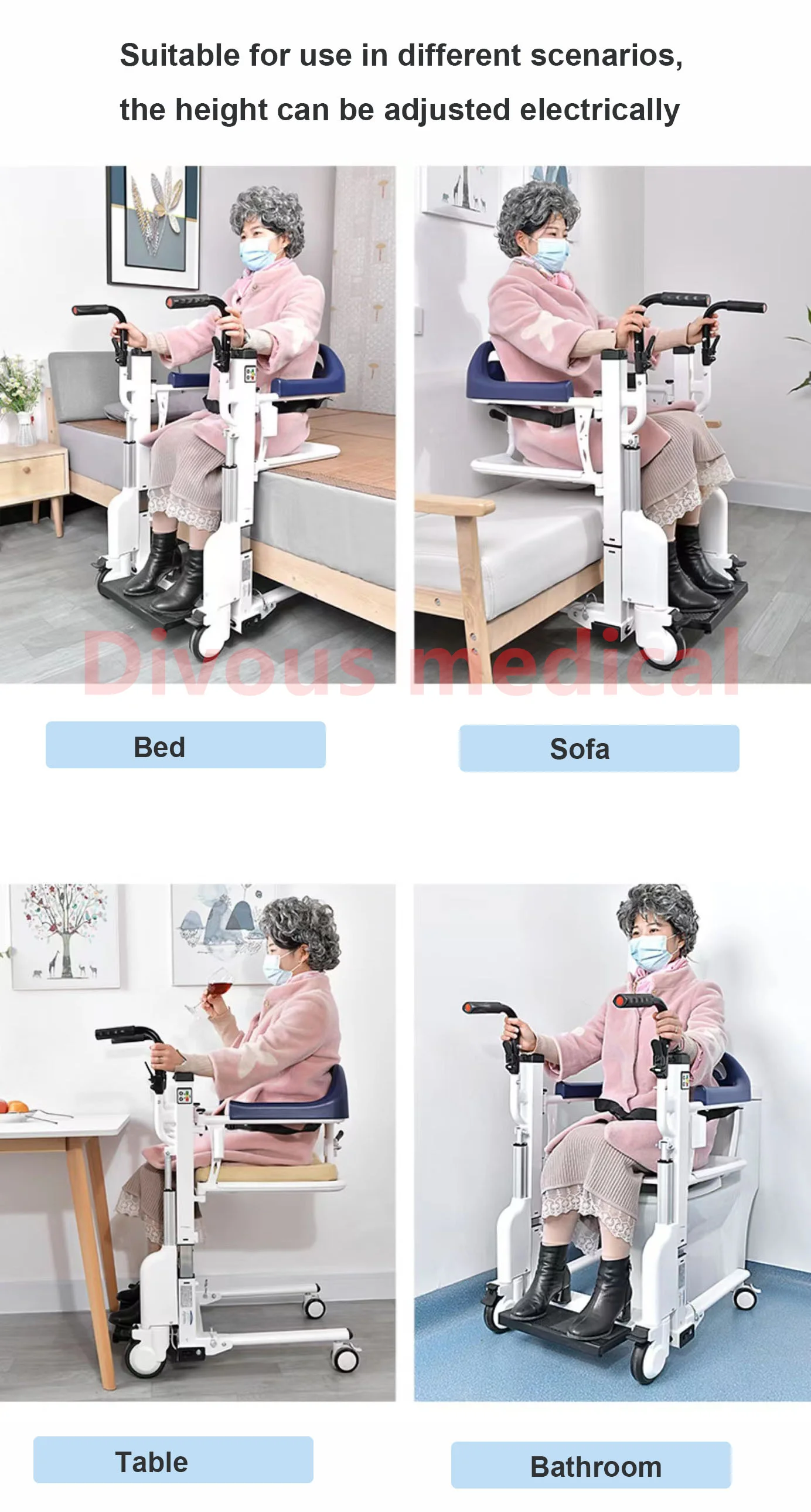 Hot Sale Electric Patient Lift Elderly Disabled Home Care Transfer Commode Chair Toilet   Chair  Wheel chair 5