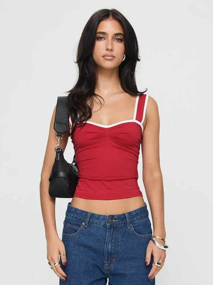 Casual Streetwear Contrasto Vincolante Halter Top Abbigliamento donna Colletto quadrato Camison Verano Shirring Strap Corsetto Y2k Accessori - immagine 6