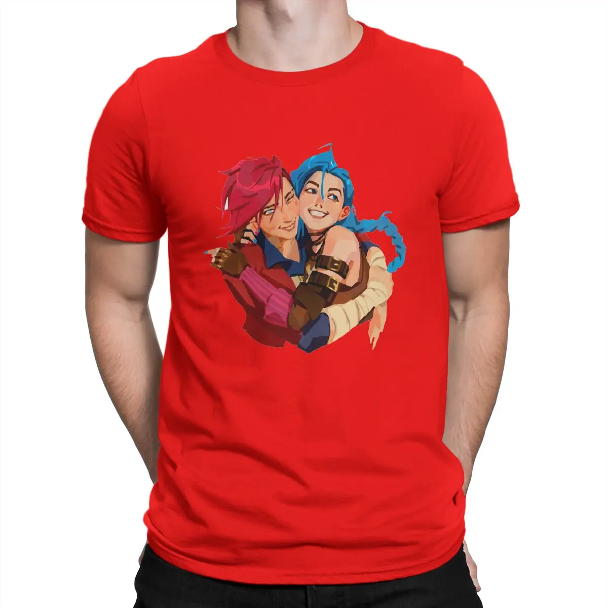 thumbnail image 1 of Camisetas Jinx & Vi para hombre, de algodón, de manga corta y cuello redondo, de la saga Arcane League of Legends, LOL Game Leisure., 1 of 7