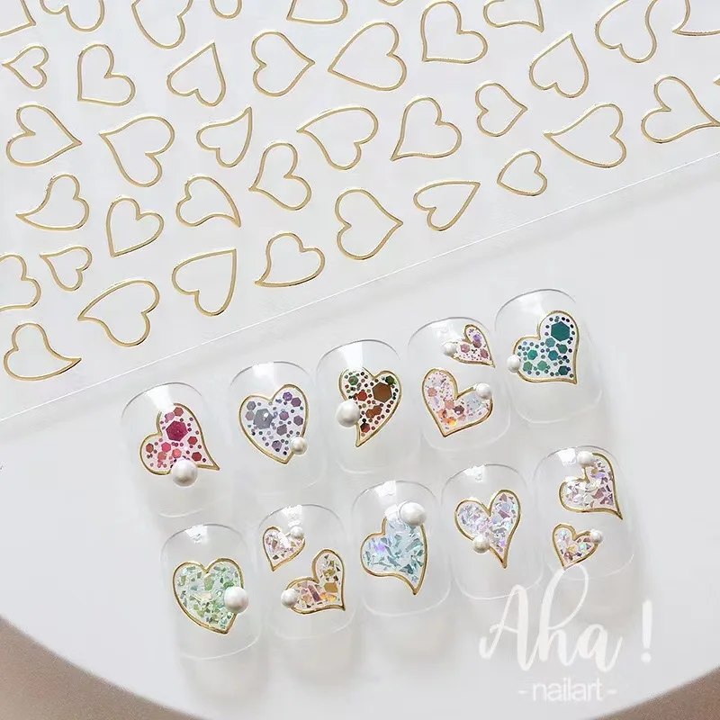 

Love Heart Nail Stickers Gold Silver Black Red Self-Adhesive Slider Sticker Nail Art Decoration Valentines Day Manicure Decals