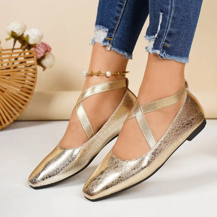 2026 New Square Toe Women‘s Low Heels New Luxury Elastic Band Shoes Elegant Loafers Comfortable Outdoor Women Single Shoes