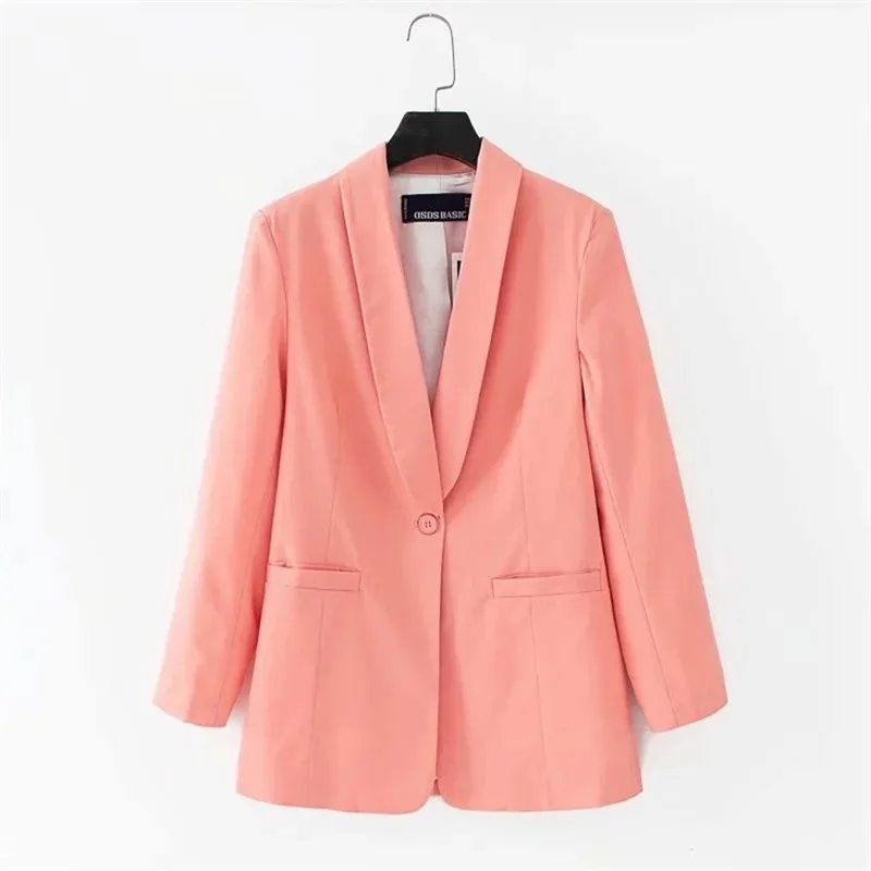 All-Match Solid Colors Blazer Suit Women Pink Casual Commute Office Blazer Mid Length Single Button 2023 New Autumn Winter Coats