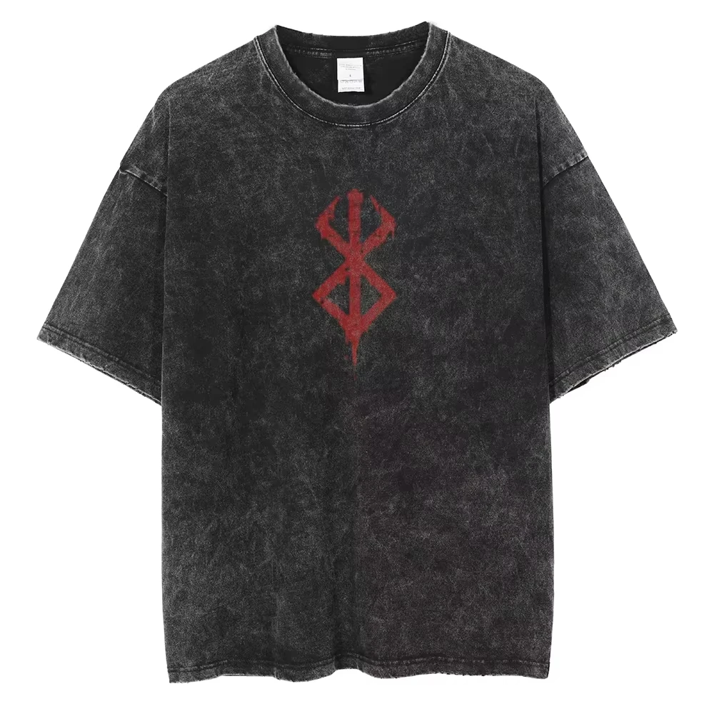 Unisex Vintage Acid Wash T-Shirt mit dunklem Symbol-Grafikdruck, Gothic Punk Oversized Loose Fit Baumwolle Kurzarm Y2K Streetwear Tee