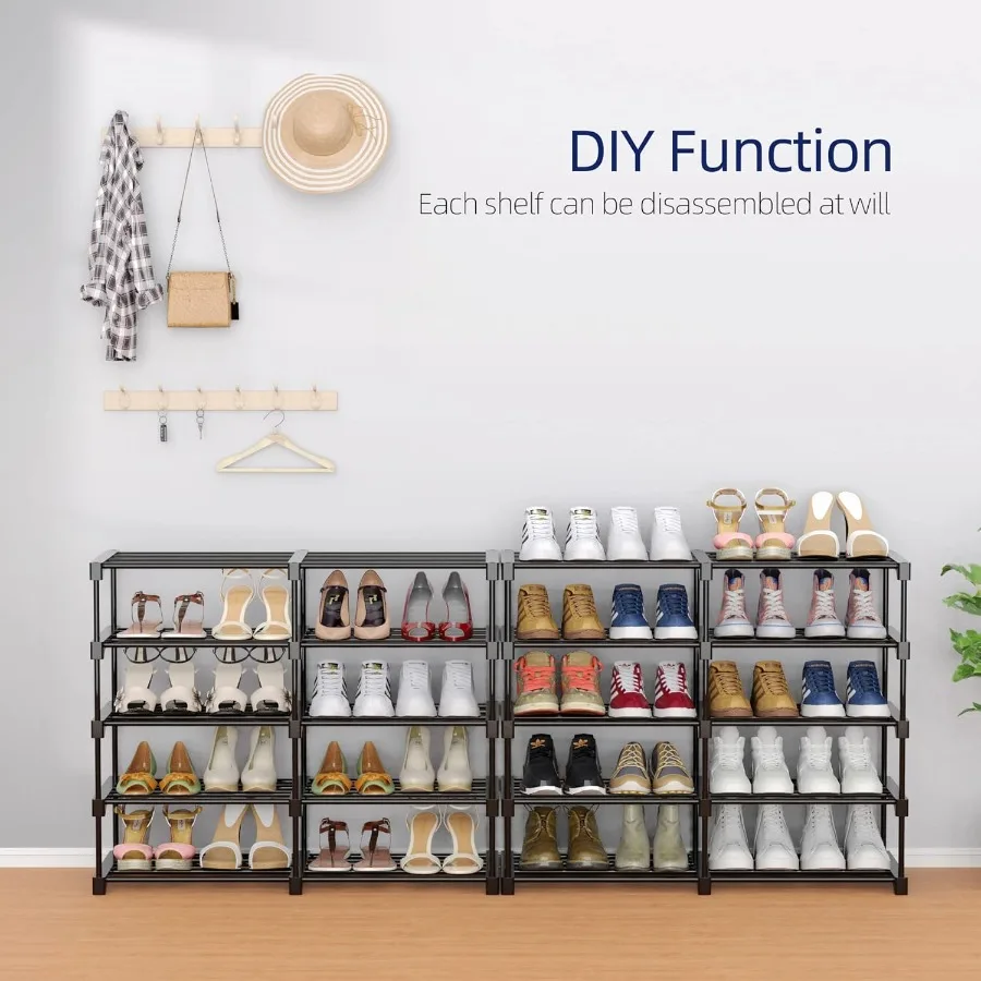 9Tier Shoe Rack 3640 Pairs Organizer with Nonwoven Fabric Cover Double Row for Closet Black Rack with Gray Cover