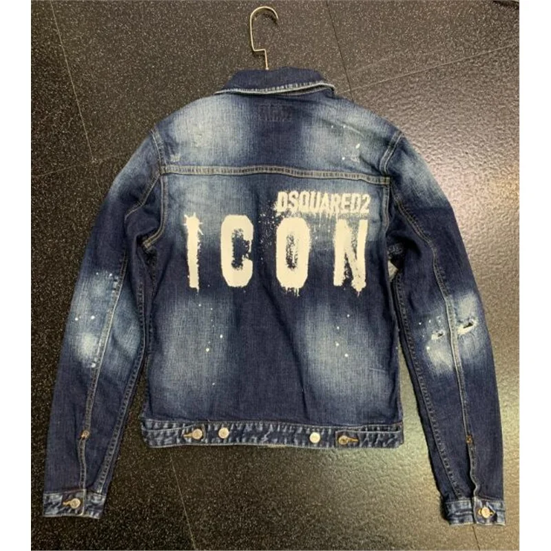 Мужская джинсовая куртка на молнии DSQ2 однотонная мотоциклетная Байкерская Dsquared2