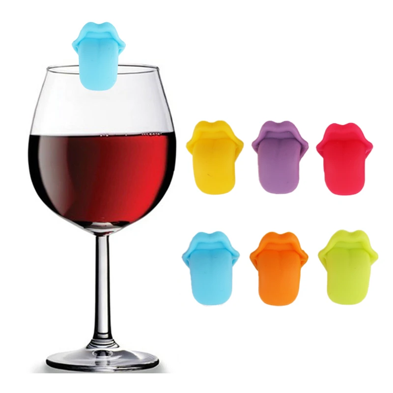6/12pcs Wine Glass Marker Wine Charms Glasses Identifier Marker Cups Glasses Markers Silicone Glass Tongue Shape Tags