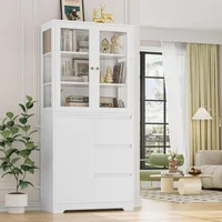 71" Large Bookcase with Glass Display Cabinet and 3 Tier Wide Book Shelves, Tall Bookshelf with 3 Storage Drawers,China Cabinet 1