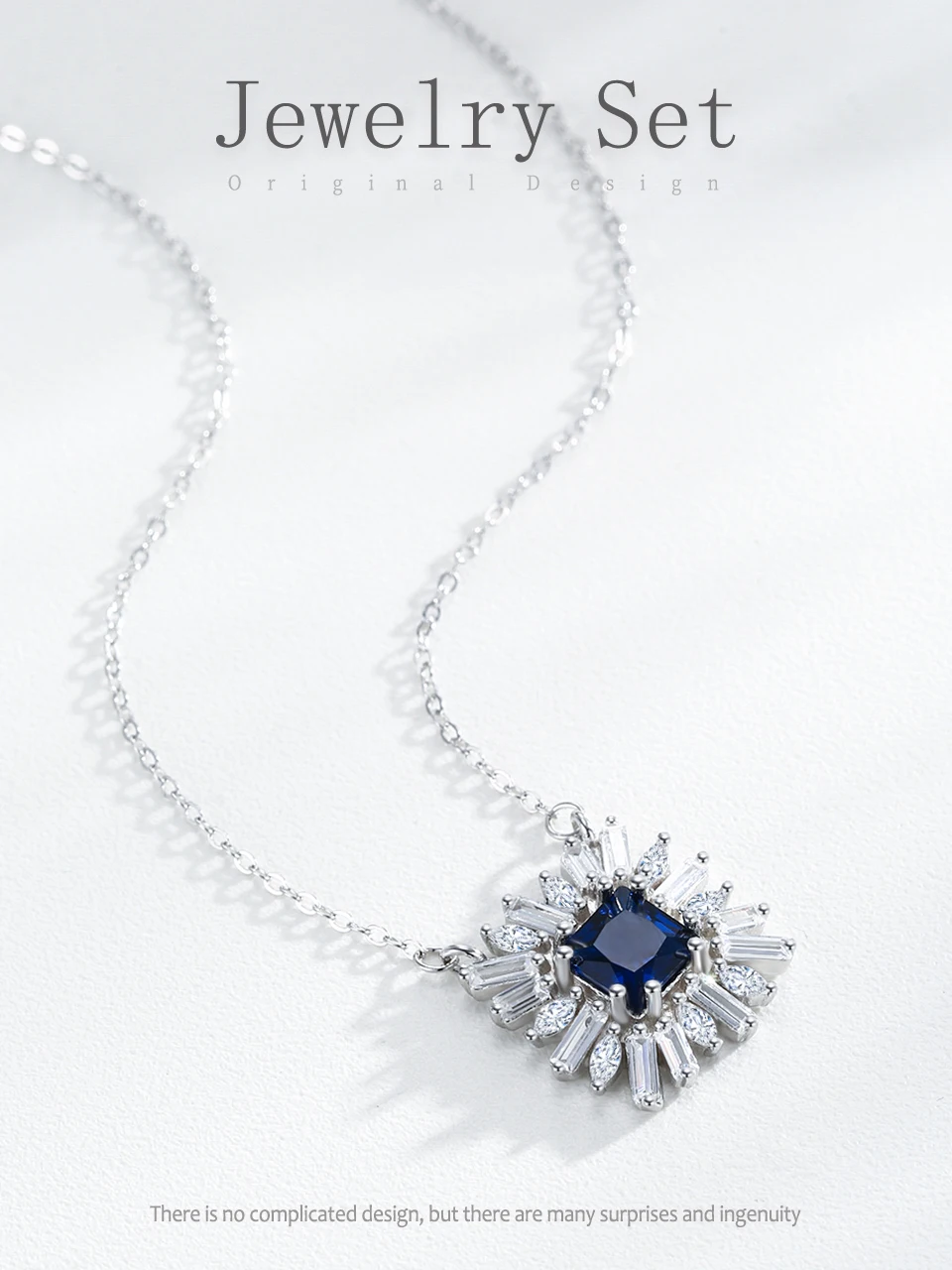 Ailmay 925 Sterling Silver Elegant Blue Square Zircon necklace & Earrings For Women Luxury Wedding Accessories Jewelry Set