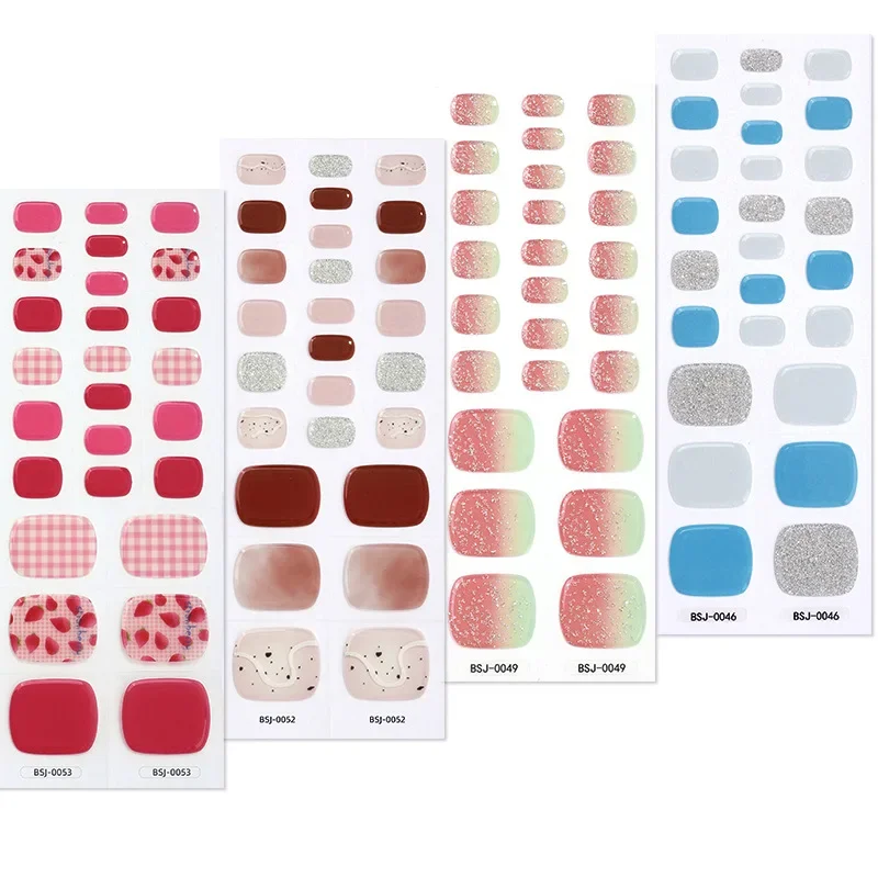 Popular UV Semi Cured Gel Toenails Stickers Foot Strips Waterproof Polish Wraps Summer Adhesive Full Manicure Decor