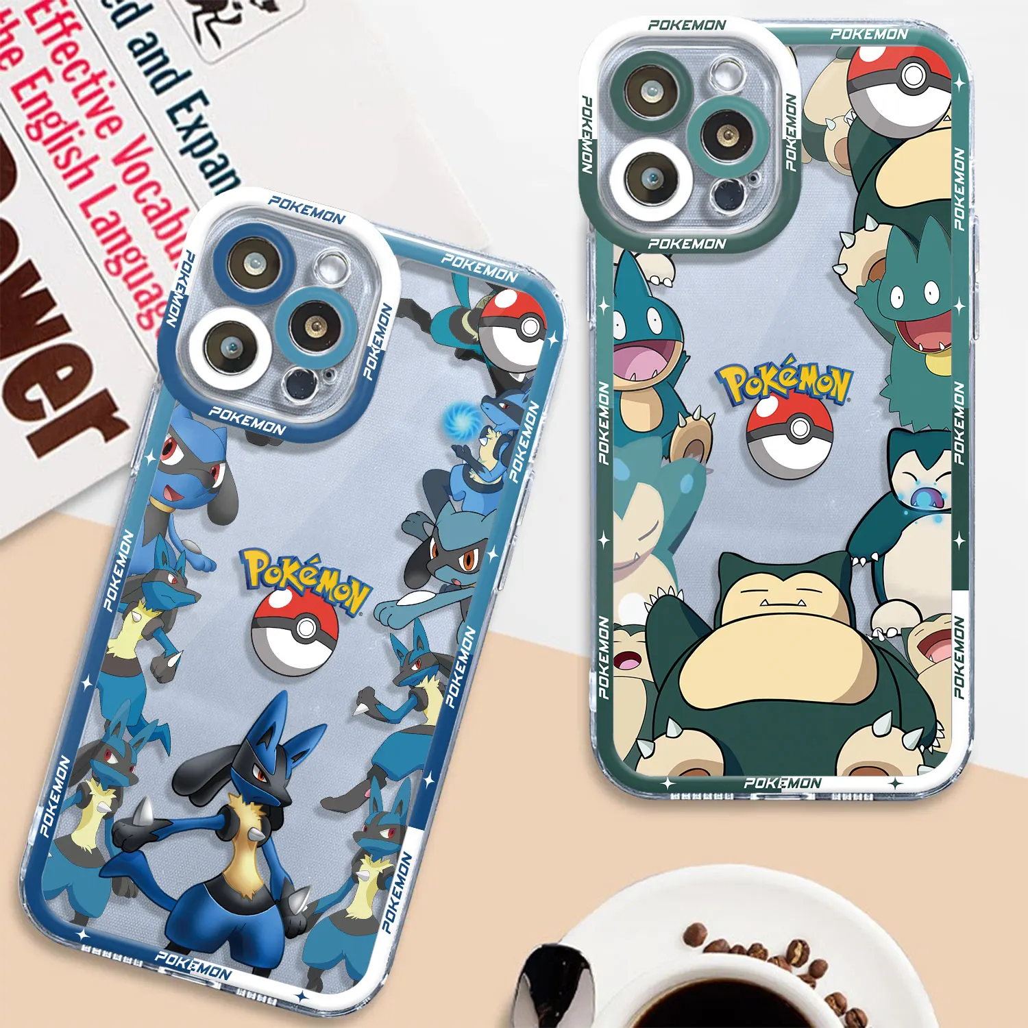 Lucario Cute Snorlax Mewtwo Custodia Trasparente Per Samsung Galaxy S23 S22 S21 Ultra S20 Fe S10 Note 10 Plus A50 A30 Coque Fundas