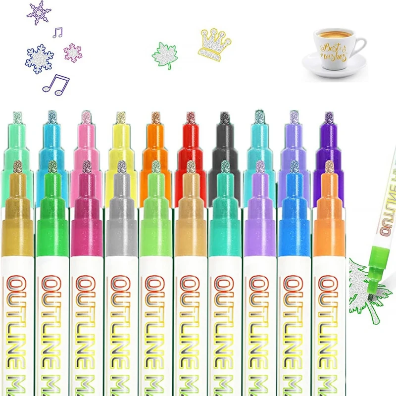 

Metallic Outline Paint Markers, 20 Colors Shimmer Outline Markers Pens, Signature Metallic Outline Paint Markers Easy Install