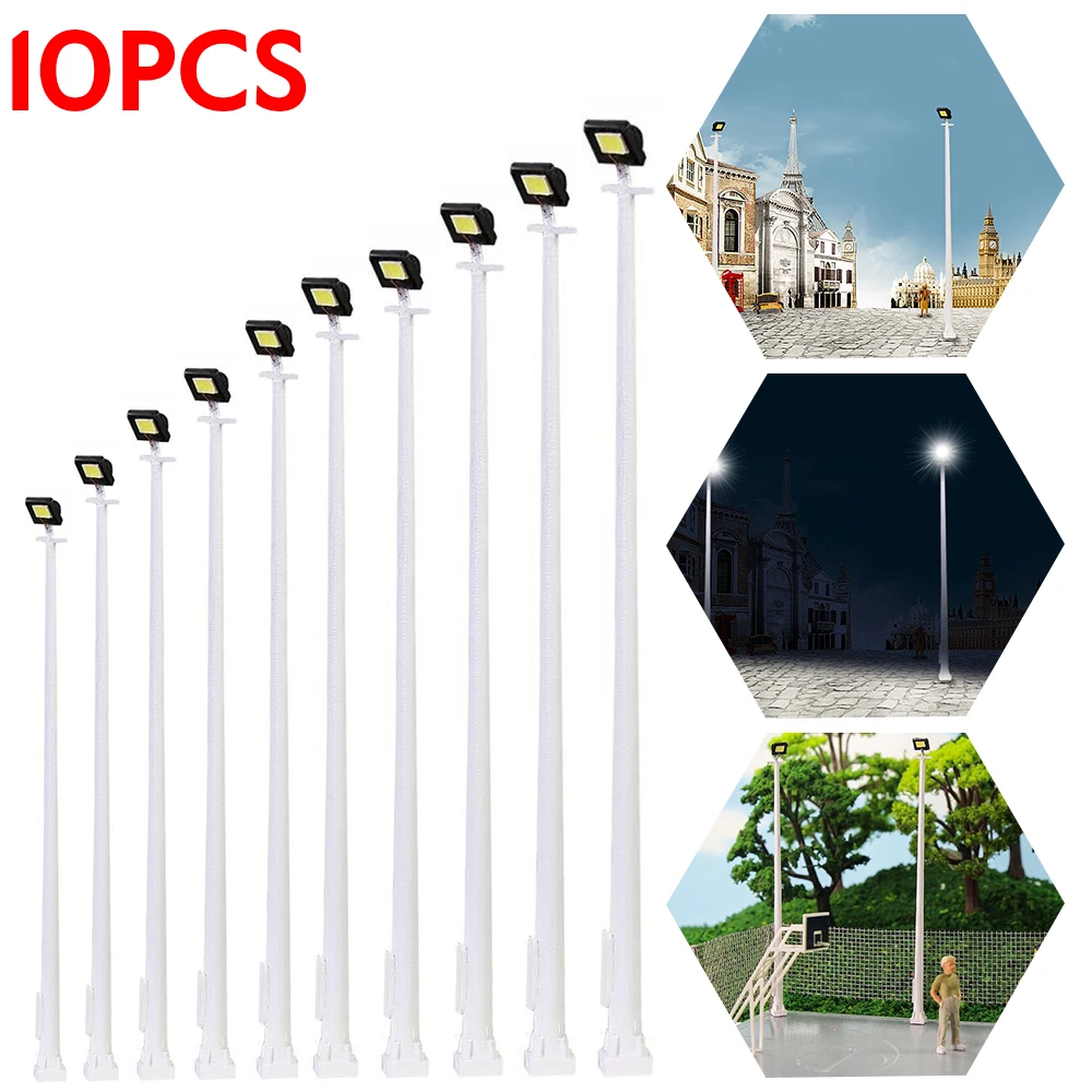 

10Pcs Model Railway HO Scale Plaza Lamppost 10cm 1:87 Playground Street Lights Warm White Model Scenery Led Lamp Lighting Layout