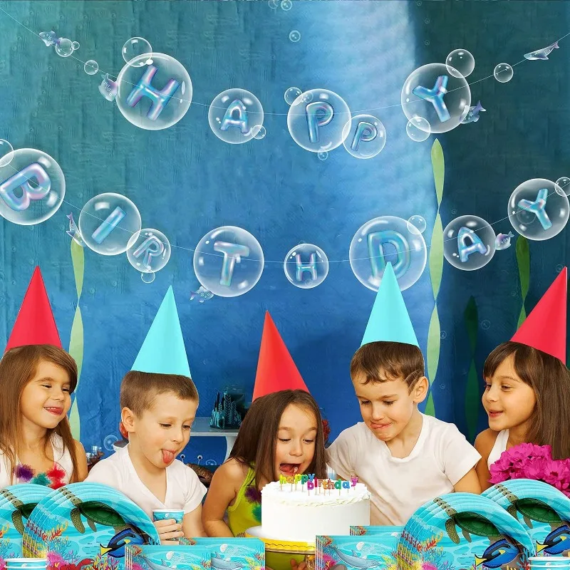 Under the Sea Transparent Blue Birthday Banner for Ocean-Themed Party Decoration