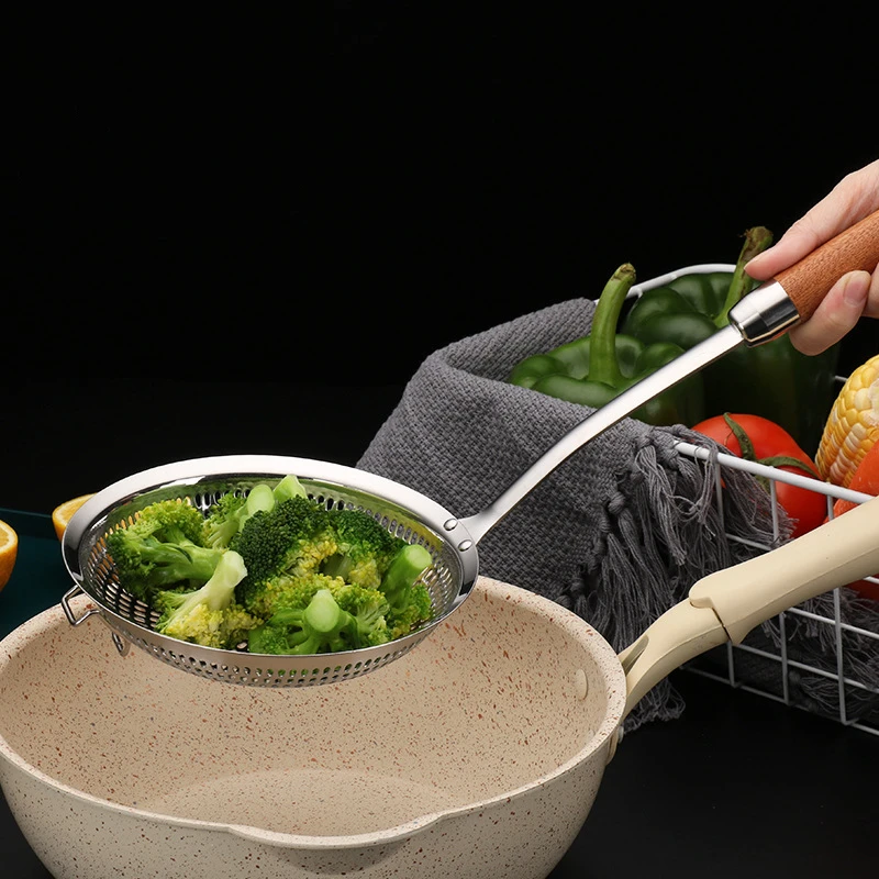 Description Picture 4 of item304 Stainless Steel Large Colander Skimmer Food Cooking Filter Pasta Tools Kitchen Strainer Flour Sieve Kitchenware Accessories
