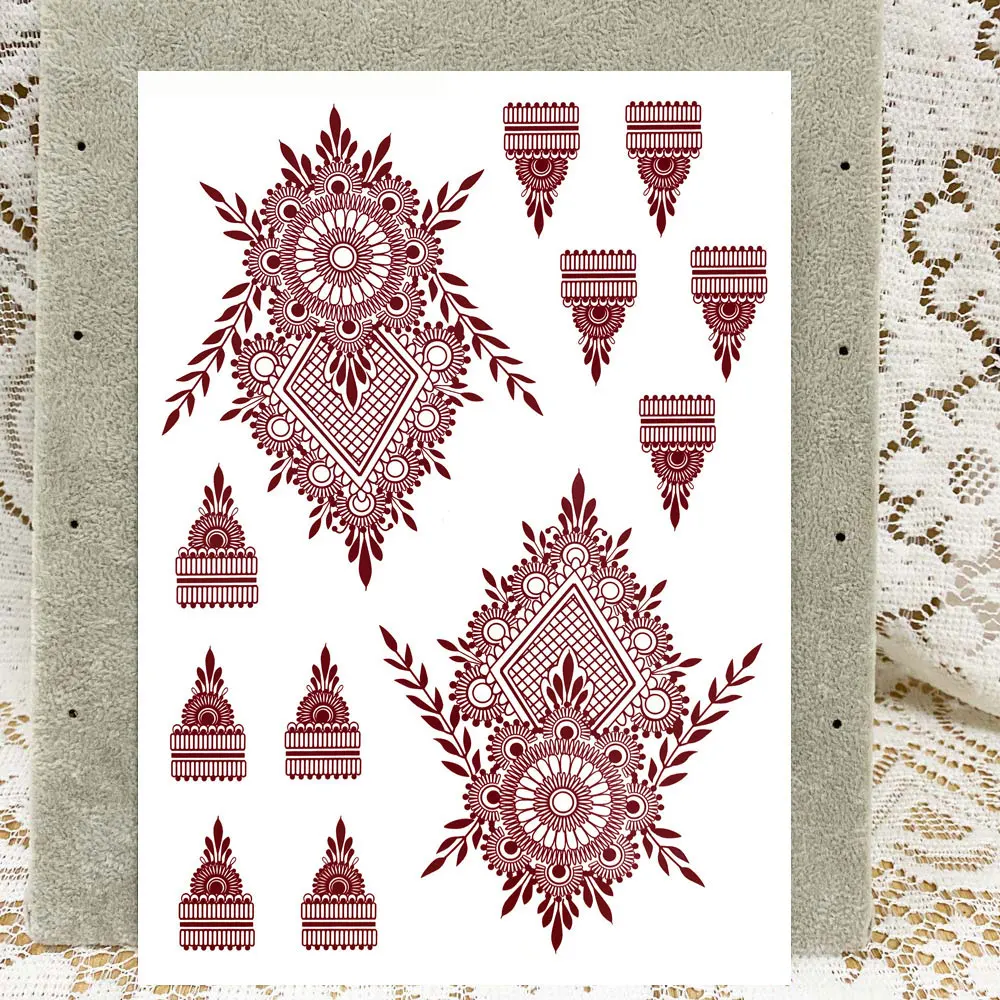 손을위한 적갈색 헤나 문신 스티커 여성을위한 갈색 헤나 인스턴트 문신 바디 아트 방수 임시 문신