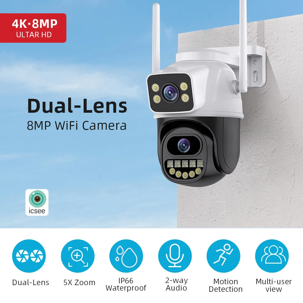 

IP-камера наружная, 4K, 8 Мп, PTZ, 2 экрана