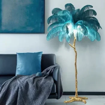 Nordic LED Floor Lamp for Living Room Modern Resin Luxury Ostrich Feather Floor Lamps Bedroom Sofa Corner Indoor Standing Lights 4