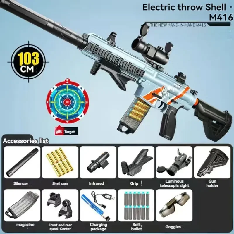 Toy Guns M416 Soft Bullet Shell Air Gun Weapons Electric Manual 2 Modes Shooting Toy Pneumatic Gun for Adults Kids Outdoor Games 2