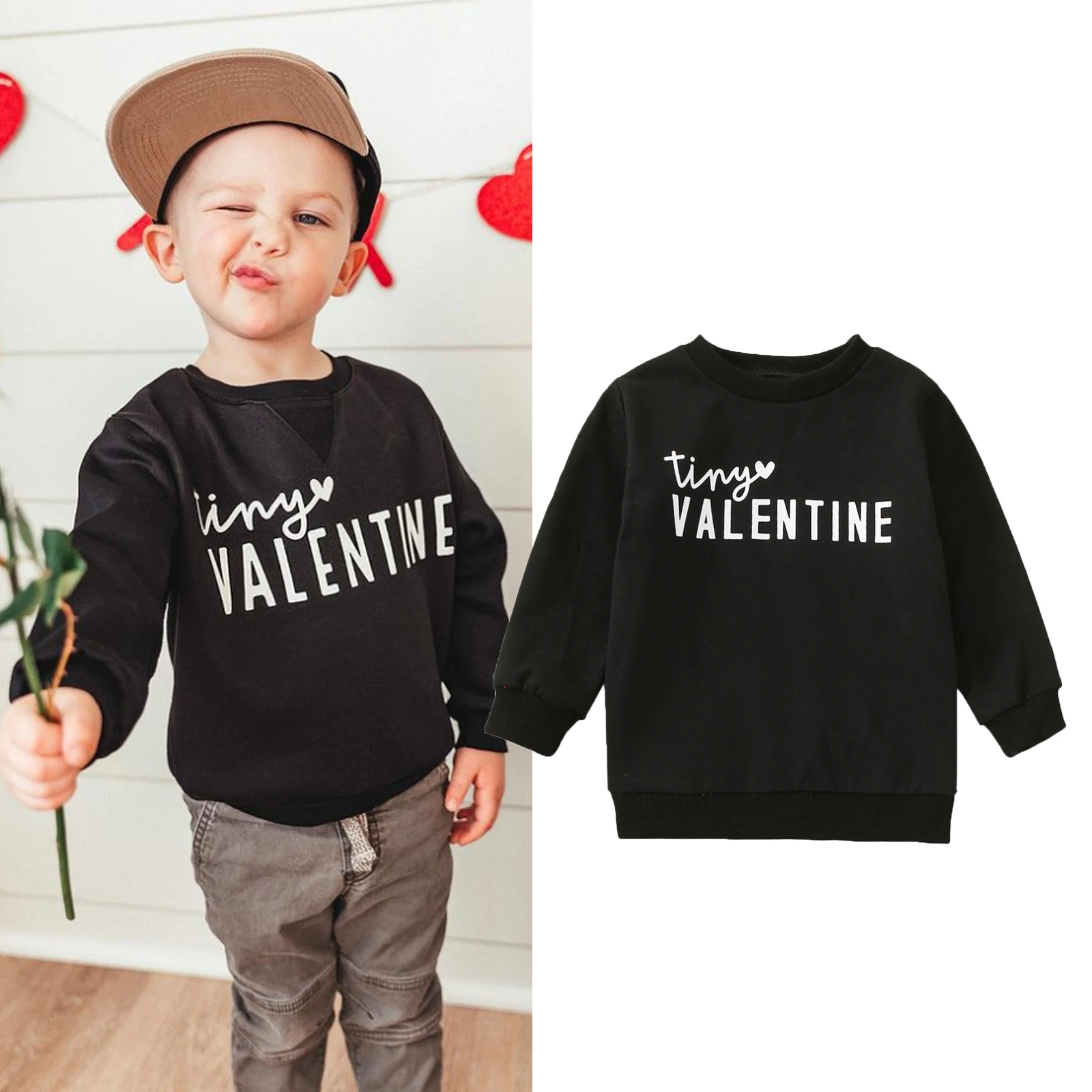 FOCUSNORM 0-24M Valentines Days Baby Boys Casual T Shirts Letter Heart Printed Long Sleeve Pullover Sweatshirt Tops