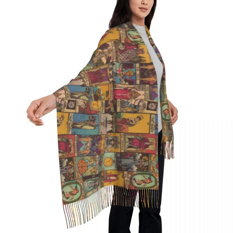 

The Major Arcana Of Tarot Vintage Patchwork Scarf Wrap Long Winter Fall Warm Tassel Shawl Unisex Occult Witch Spiritual Scarves