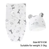Baby Blanket Hat Set Cartoon Printed Cotton Newborn Swaddle Adjustable Infant Sleeping Swaddle Wraps All Seasons 0-6 Months 5
