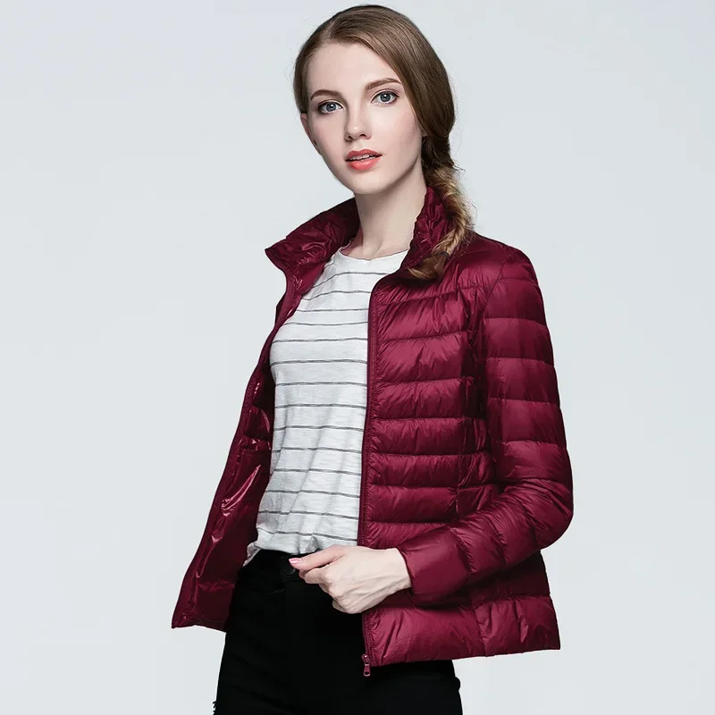 Portable Windproof Down Coat Women Winter Casual Solid Colors Zipper Slim Parka Ultra Light White Duck Down Jacket Puffer Jacket