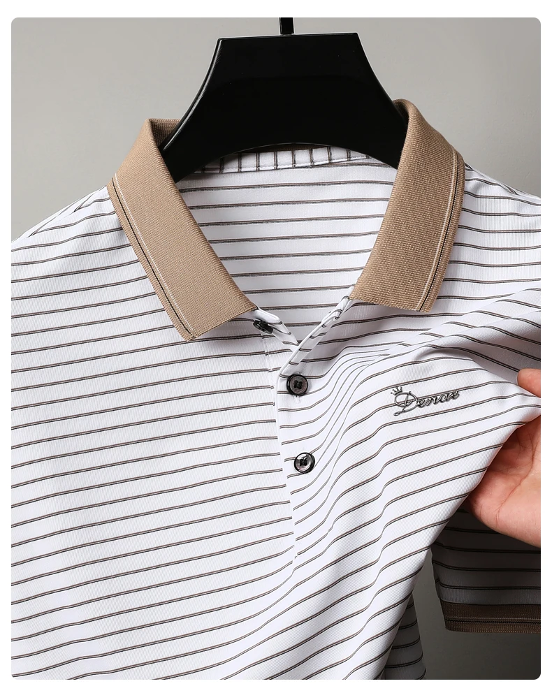 High quality luxury brand short sleeve polo shirt exquisite emboss comfort casual summer lapel T-shirt fashion stripe men's wear 19 S32afa2e64ce6436a8ca4083f641757d7r