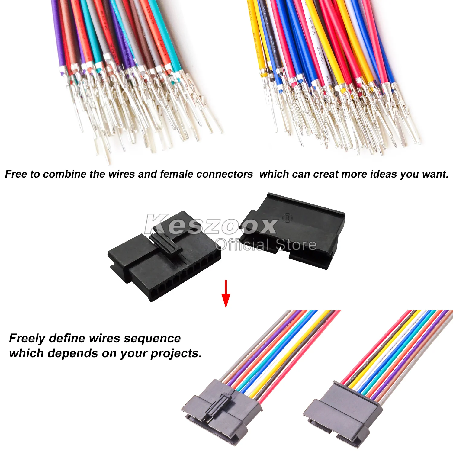 Keszoox JST 2.5mm 커넥터, SMP SMR SM 2.54 2-6 핀 수 암 커넥터 하우징, 22AWG 프리 크림프 케이블 포함