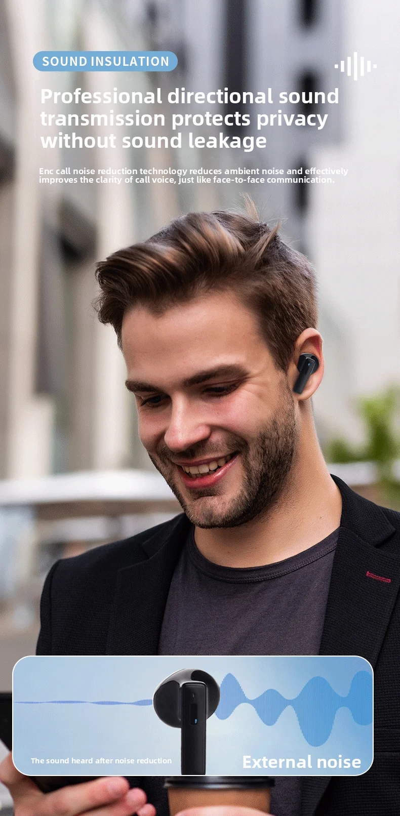 Bluetooth Earphones Wireless Noise Reduction Long-Wear Painless In-Ear Wireless