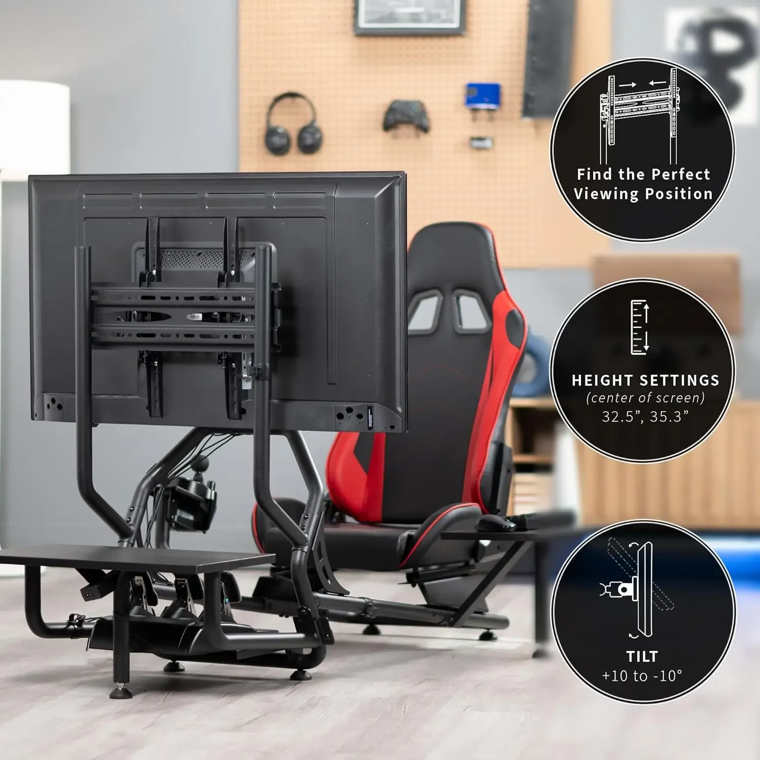 Racing Simulator Cockpit: Wheel/Gear Mount, Fits Logitech/Thrustmaster/Fanatec, Xbox/Playstation, VESA 400x400 4