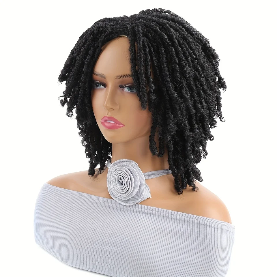LUPU Dreadlock Wig Short Twist Wigs for Black Women and Men Afro Curly Synthetic Wig Faux Locs Braided Crochet Hair Wigs