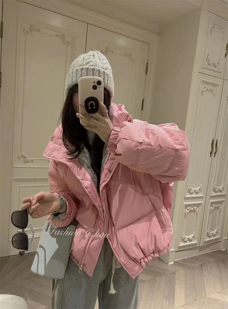 

Korean original 2023 winter new white duck down detachable hat with contrasting color down jacket and bread jacket