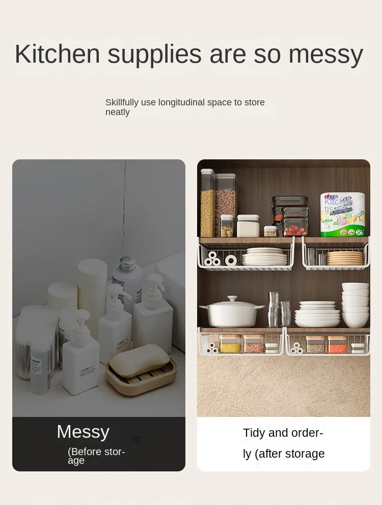 Metal Iron Kitchen Organizer Shelf Cabinet Hanging Basket Rack Desk Cabinet Storage Rack Under Table Hanging Mesh Basket