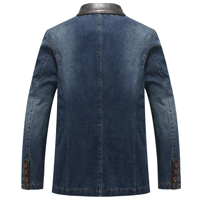 Plus Size Men's Jackets Denim Outwear Spring Autumn Men Clothing Male Blazers Suits Jeans Patchwork Leather Slim Fit Coat MY190