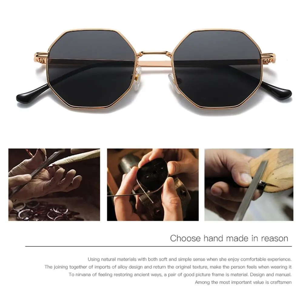 Vintage-Inspired Polygon Sunglasses with Small Metal Frame