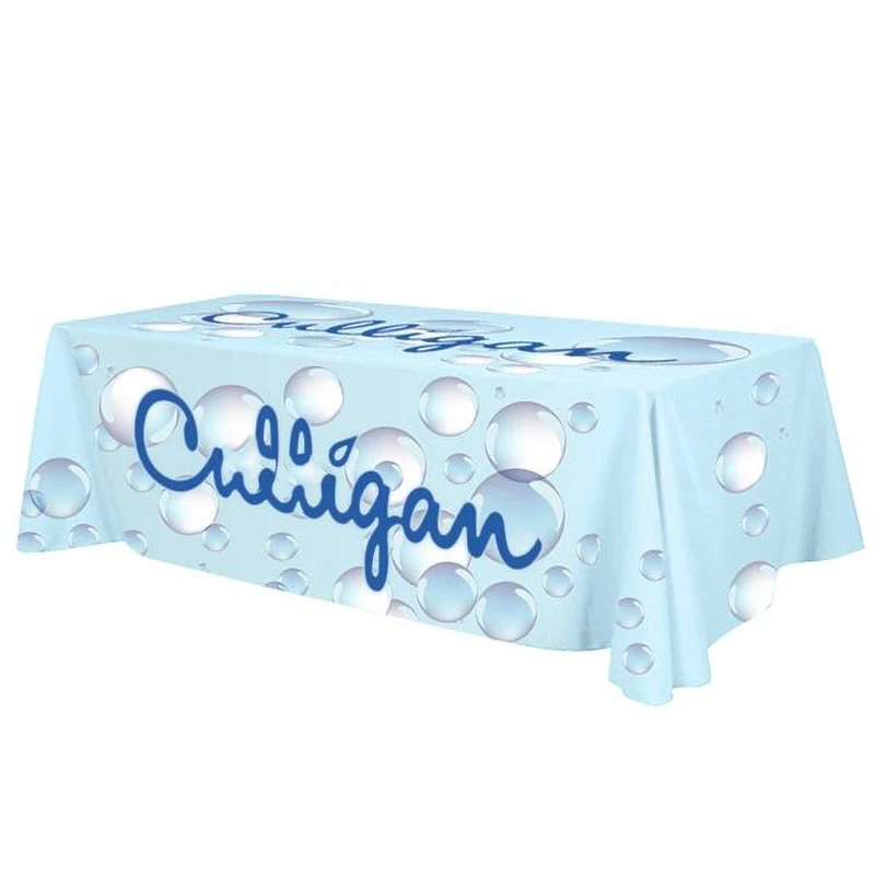 

Christmas Back to School Party Events Trade Show Polyester Custom Table Cloths Stretch Tablecloth Logo Spandex Table Cover
