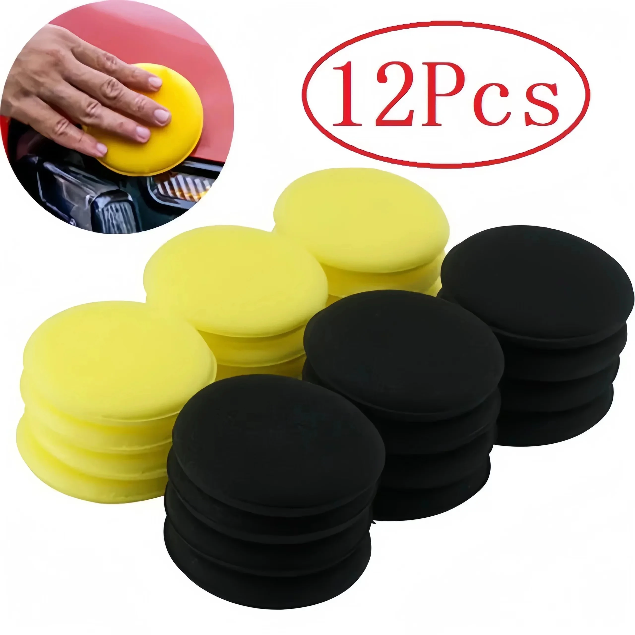 Car Cleaning Sponge 12Pcs Round Car Waxing Polish Wax Foam Sponge High Density Applicator Pads Cleaning Sponge Auto Detail Washing Car Cleaning Tool
