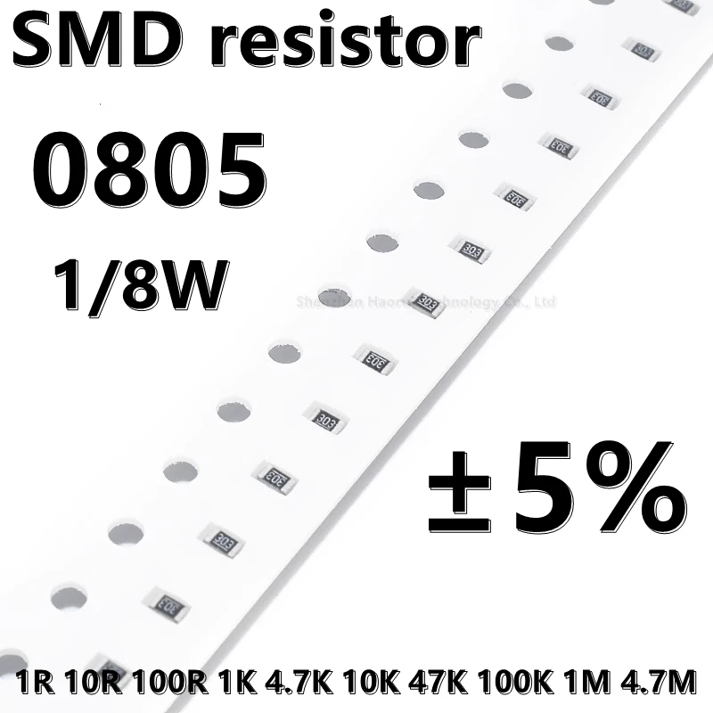 

(100 шт.) Высококачественный резистор 0805 SMD 5% 1R 2.2R 22R 220R 4.7R 47R 470R 10R 100R 1K 4,7 K 10K 47K 100K 1M 4,7 M 1/8W