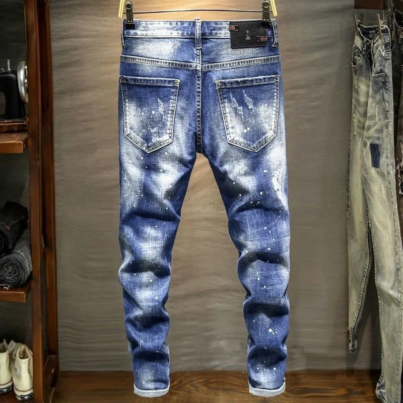 Ripped Retro Straight Leg Blue Jeans Detail