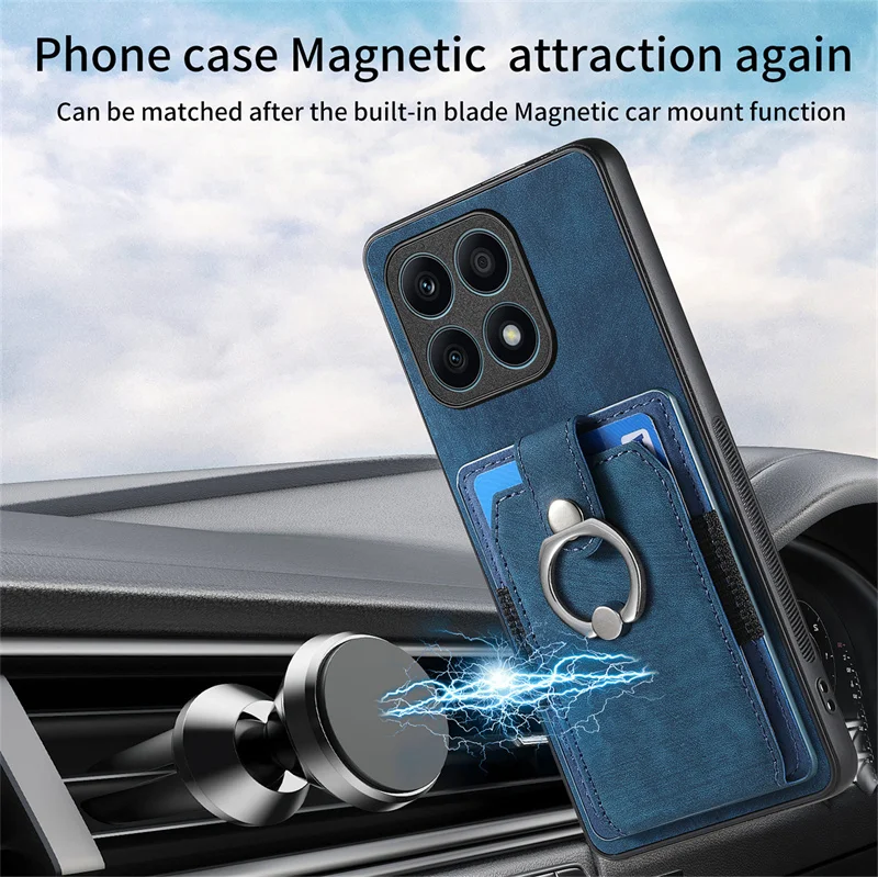 Luxury Leather Card Holder Case with Ring Stand and Magnetic Back Cover