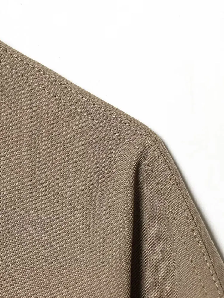 Frühjahrs-Stehkragen-Mantel mit Gürtel für Damen, Langarm-Jacke mit Seitenknopfleiste, Doppelreihig, Schlanker Schnitt, Schicke Damen-Oberbekleidung – Detail 5