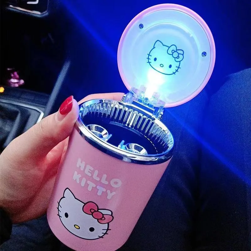 

Sanrio New Hello Kitty Cute Kawaii Creative Cartoon LED Lighting Car Ashtray with Cover Holiday Gift Free Shipping Fast Delivery